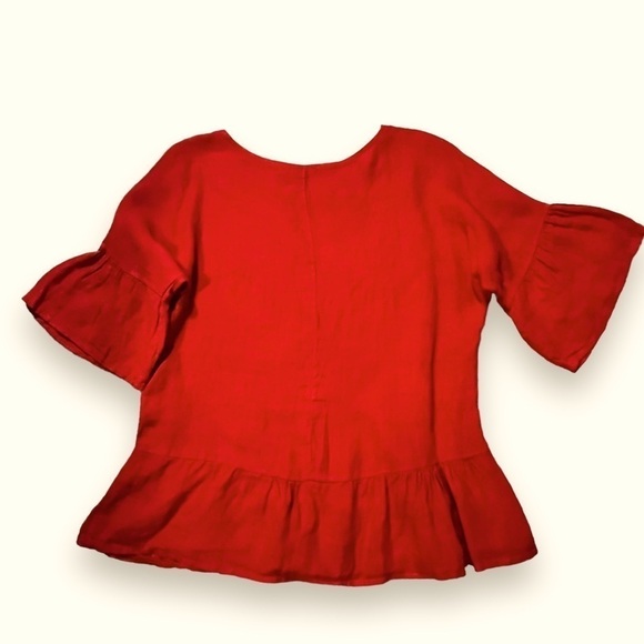 Valentina Naldi 100% Linen Top Boxy Ruffled Red Coastal Lagenlook Size Small - Picture 5 of 7